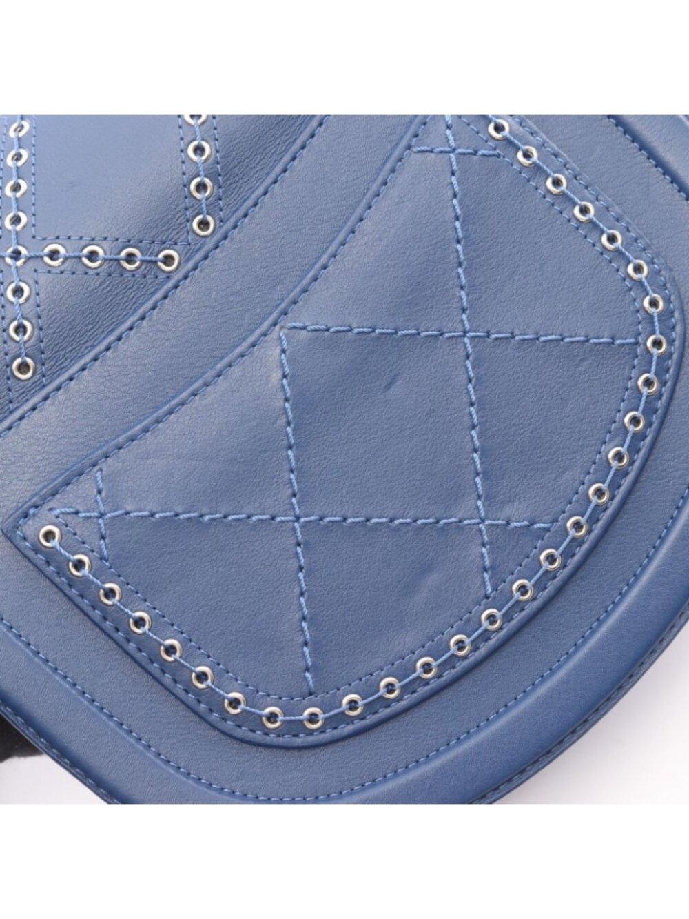 Chanel Shoulder Bag Quilted Coco Eyelet Round Mini Blue Leather Chain - Picture 7 of 9